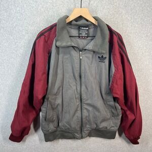 Vintage Adidas Track Jacket‎ Mens Small Grey Burgundy Trefoil Windbreaker 7389